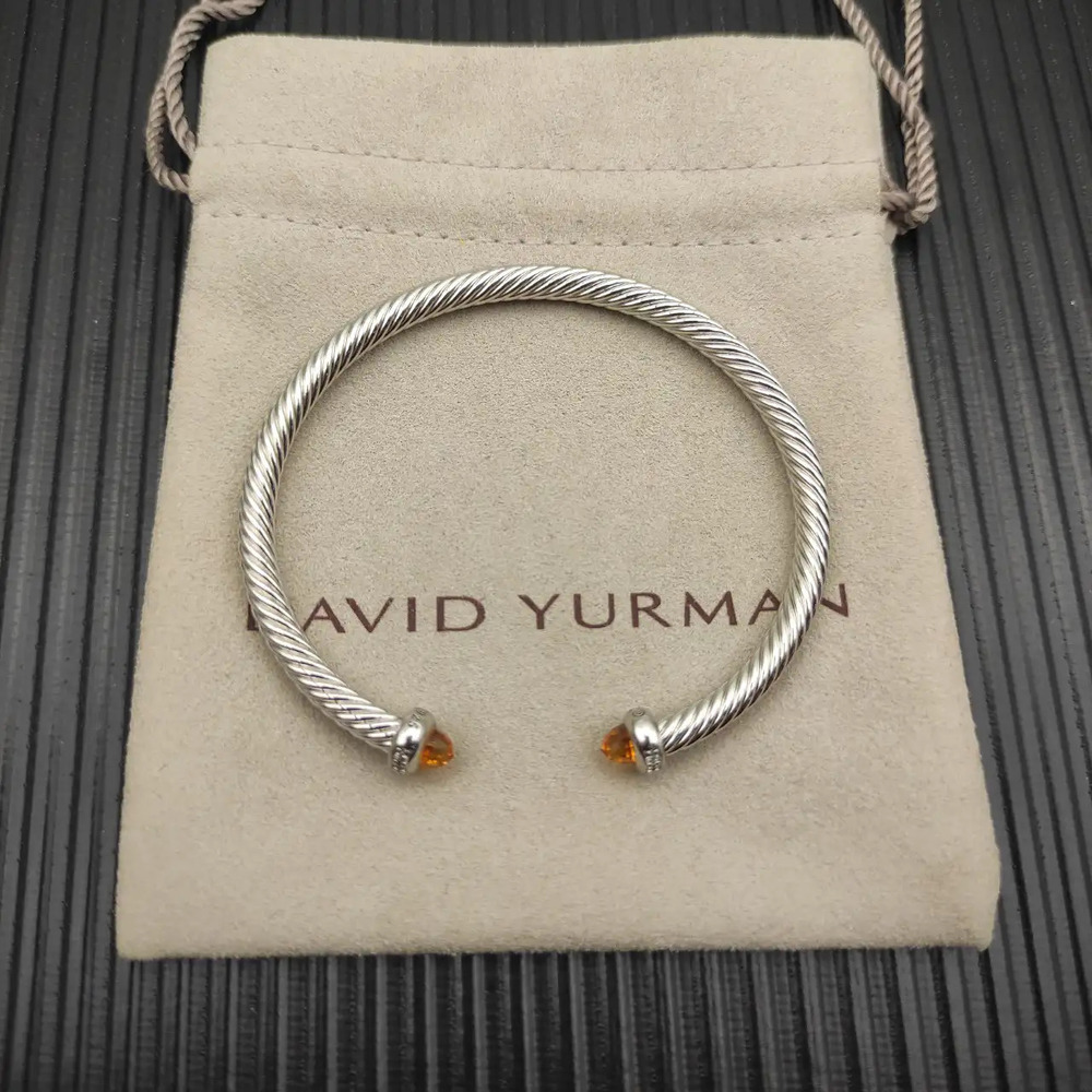 David Yurman Silver 4mm Champagne Diamond Bracelet